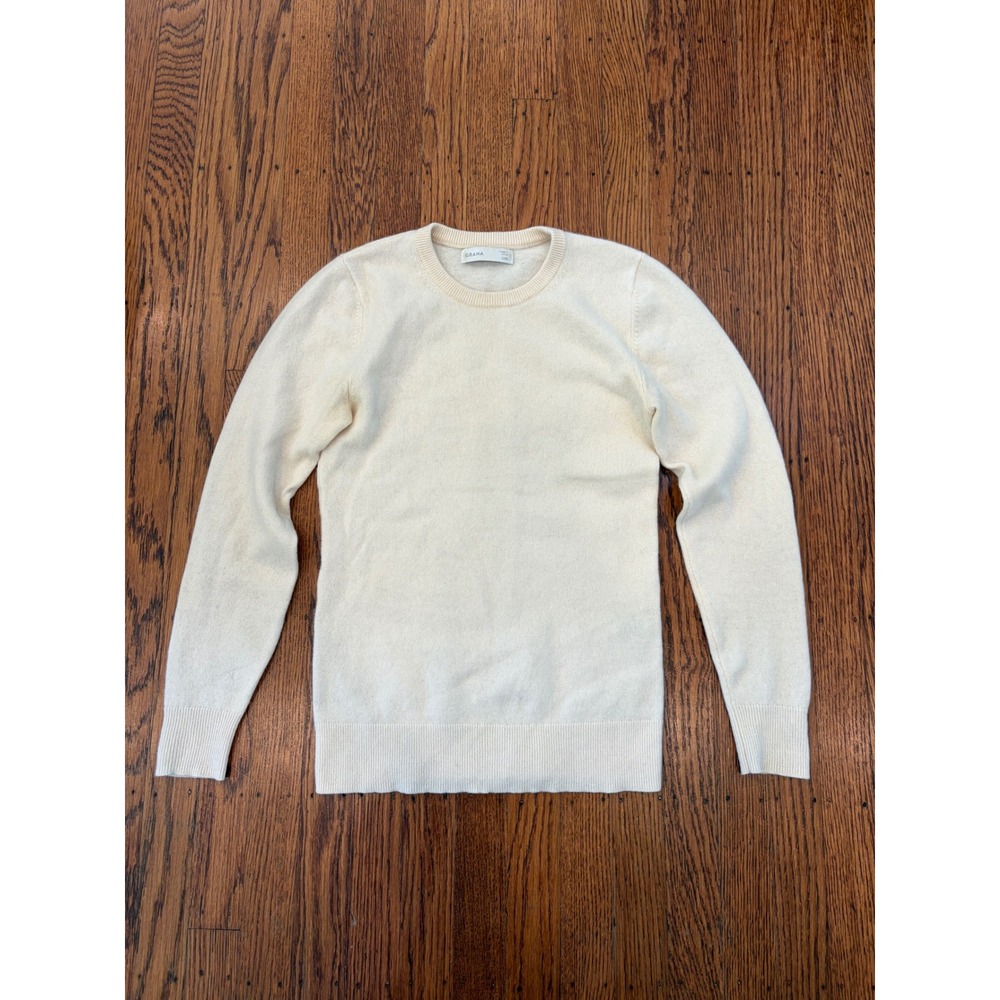 Grana Mongolian Cashmere Crewneck Sweater Cream Off-White XXS Long Sleeve Knit